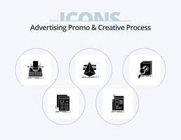 publicidad promoción y creativo proceso glifo icono paquete 5 5 icono diseño. financiero. análisis. máquina de escribir. herramientas. diseñador vector