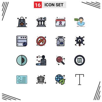 móvil interfaz plano color lleno línea conjunto de dieciséis pictogramas de consulta asistencia dinero Preguntas más frecuentes salud editable creativo vector diseño elementos