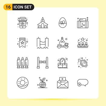 dieciséis universal contornos conjunto para web y móvil aplicaciones vacaciones verano Pascua de Resurrección maleta naturaleza editable vector diseño elementos