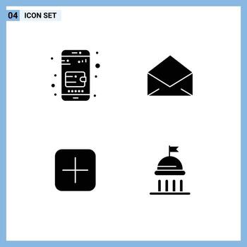 Set of 4 Vector Solid Glyphs on Grid for mobile wallet sets email open campaign Editable Vector Design Elements