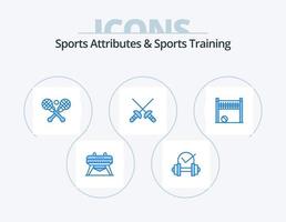 Deportes atributos y Deportes formación azul icono paquete 5 5 icono diseño. vóleibol. poste de la meta. lacrosse. juego. sable vector