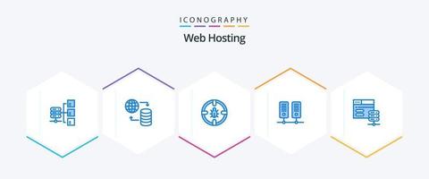 Web Hosting 25 Blue icon pack including network server. server. bug. data. security vector