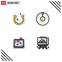 Modern Set of 4 Filledline Flat Colors and symbols such as day heart horseshoe zenith easel Editable Vector Design Elements