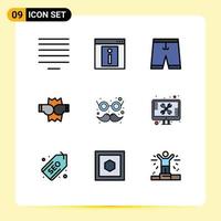 Mobile Interface Filledline Flat Color Set of 9 Pictograms of carnival punch accessories fight shorts Editable Vector Design Elements