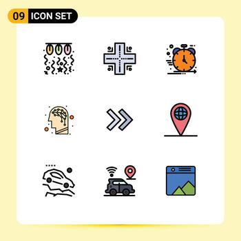 9 User Interface Filledline Flat Color Pack of modern Signs and Symbols of arrows intelligence product brain management Editable Vector Design Elements
