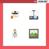 Group of 4 Modern Flat Icons Set for waiter laser lunch presentation construction Editable Vector Design Elements