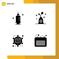 Set of 4 Modern UI Icons Symbols Signs for chemistry business syringe investment event Editable Vector Design Elements