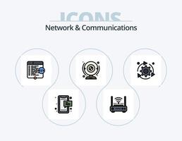 Network And Communications Line Filled Icon Pack 5 Icon Design. network. router. gear. world. network vector