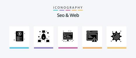 Seo and Web Glyph 5 Icon Pack Including cogwheel. webpage. security. web. webpage. Creative Icons Design vector