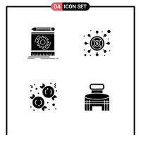 Pack of 4 Modern Solid Glyphs Signs and Symbols for Web Print Media such as draft candy prototype seo dessert Editable Vector Design Elements