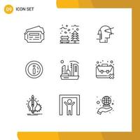 Group of 9 Outlines Signs and Symbols for city alert business market provider Editable Vector Design Elements