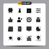 Pack of 16 Modern Solid Glyphs Signs and Symbols for Web Print Media such as study school school desk toggle switch Editable Vector Design Elements