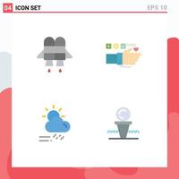 Pack of 4 creative Flat Icons of jet rainy technology pulse weather Editable Vector Design Elements