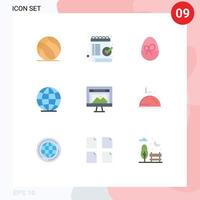 User Interface Pack of 9 Basic Flat Colors of computer world ok globe nature Editable Vector Design Elements