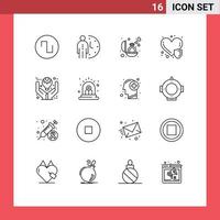 Modern Set of 16 Outlines Pictograph of defining insurance engagement heart disease health care Editable Vector Design Elements