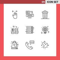 Group of 9 Modern Outlines Set for device money room coins tree Editable Vector Design Elements