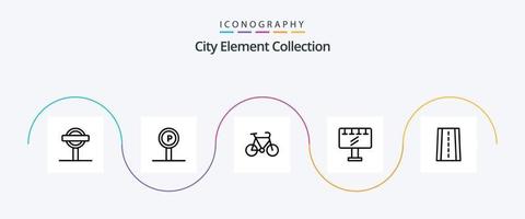 ciudad elemento colección línea 5 5 icono paquete incluso . deporte . estacionamiento . bicicleta . vector