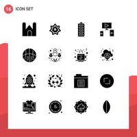 User Interface Pack of 16 Basic Solid Glyphs of activities video month computer charging Editable Vector Design Elements