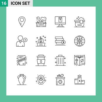 User Interface Pack of 16 Basic Outlines of ocean user envelope new bathroom Editable Vector Design Elements