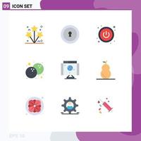 9 User Interface Flat Color Pack of modern Signs and Symbols of fruit technology switch network computer Editable Vector Design Elements