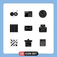 9 Universal Solid Glyphs Set for Web and Mobile Applications message chat biology mail grid Editable Vector Design Elements