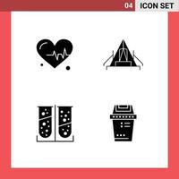 4 Solid Glyph concept for Websites Mobile and Apps heart chemical tent campsite laboratory test Editable Vector Design Elements