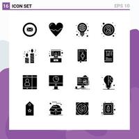 Group of 16 Solid Glyphs Signs and Symbols for candle unknown idea anonymous pen Editable Vector Design Elements