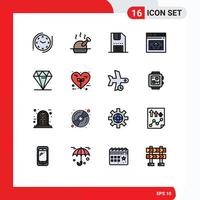 Mobile Interface Flat Color Filled Line Set of 16 Pictograms of jewelry arrow floppy website page Editable Creative Vector Design Elements