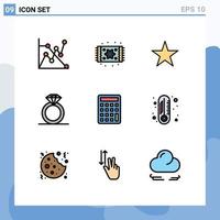 Mobile Interface Filledline Flat Color Set of 9 Pictograms of degree education star calculate ring Editable Vector Design Elements