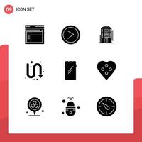 Pictogram Set of 9 Simple Solid Glyphs of phone indicator building directional hotel Editable Vector Design Elements
