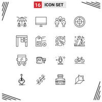 Universal Icon Symbols Group of 16 Modern Outlines of target military brainstorm badge teamwork Editable Vector Design Elements