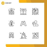 Group of 9 Outlines Signs and Symbols for coin innovation chart idea document Editable Vector Design Elements