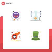 Set of 4 Vector Flat Icons on Grid for character alarm halloween scary molecule sports Editable Vector Design Elements