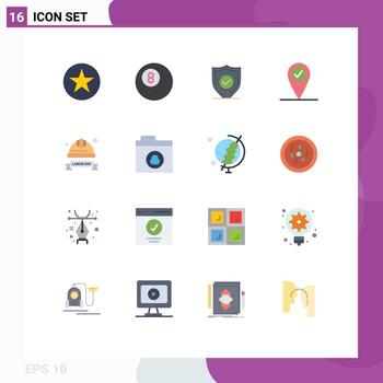 Flat Color Pack of 16 Universal Symbols of folder industrial helmet secure helmet hard cap Editable Pack of Creative Vector Design Elements