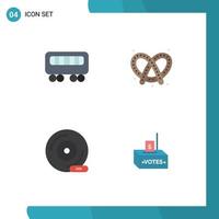 Pack of 4 Modern Flat Icons Signs and Symbols for Web Print Media such as passenger dvd bake pretzel storage device Editable Vector Design Elements