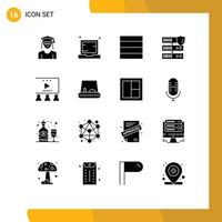 16 Creative Icons Modern Signs and Symbols of video advertising online advertisement notebook security network Editable Vector Design Elements