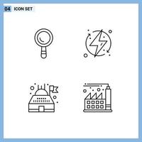 Mobile Interface Line Set of 4 Pictograms of search observatory charge energy digital Editable Vector Design Elements