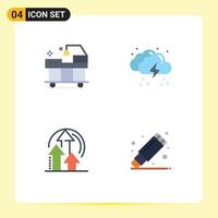 Modern Set of 4 Flat Icons Pictograph of bed management treatment rain performance Editable Vector Design Elements