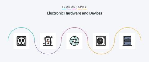 Devices Line Filled Flat 5 Icon Pack Including devices. admin. focus. vinyl. music vector