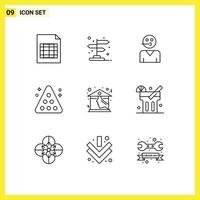 Universal Icon Symbols Group of 9 Modern Outlines of home snooker people rack billiards Editable Vector Design Elements