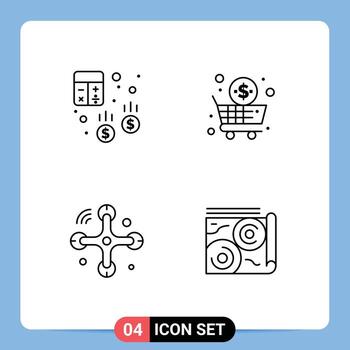 editable vector línea paquete de 4 4 sencillo línea de relleno plano colores de cuenta comunicaciones calculadora carro zumbido editable vector diseño elementos