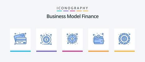 Finanzas azul 5 5 icono paquete incluso dinero. billetera. devolver. dinero en efectivo. meta. creativo íconos diseño vector