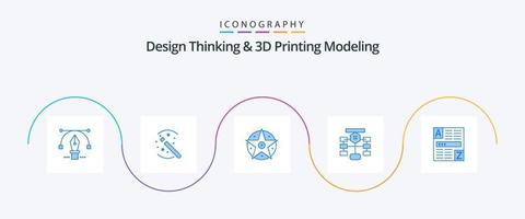 diseño pensando y re impresión modelado azul 5 5 icono paquete incluso navegador. datos. pentáculo cuadro. diagrama de flujo vector