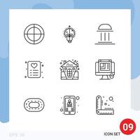 Group of 9 Outlines Signs and Symbols for celebration card architecture love institute Editable Vector Design Elements