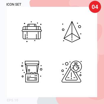Mobile Interface Line Set of 4 Pictograms of mechanical fun system triangle play Editable Vector Design Elements