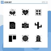 Modern Set of 9 Solid Glyphs and symbols such as retro camera window antique camera file Editable Vector Design Elements