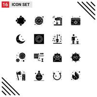 Group of 16 Modern Solid Glyphs Set for night farming iot target deadline Editable Vector Design Elements