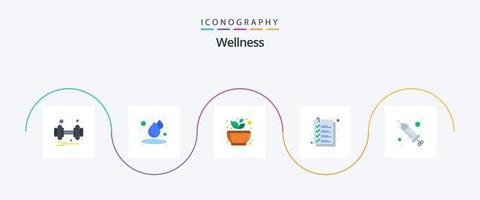 Wellness Flat 5 Icon Pack Including injection. file. mortar. list. check vector