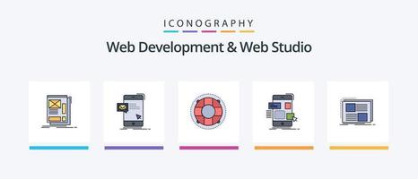 web desarrollo y web estudio línea lleno 5 5 icono paquete incluso boya salvavidas. ayuda. prueba. marca. lista. creativo íconos diseño vector