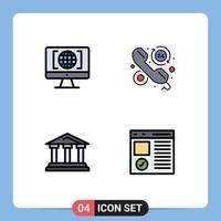 4 User Interface Filledline Flat Color Pack of modern Signs and Symbols of computer bank big think help finance Editable Vector Design Elements